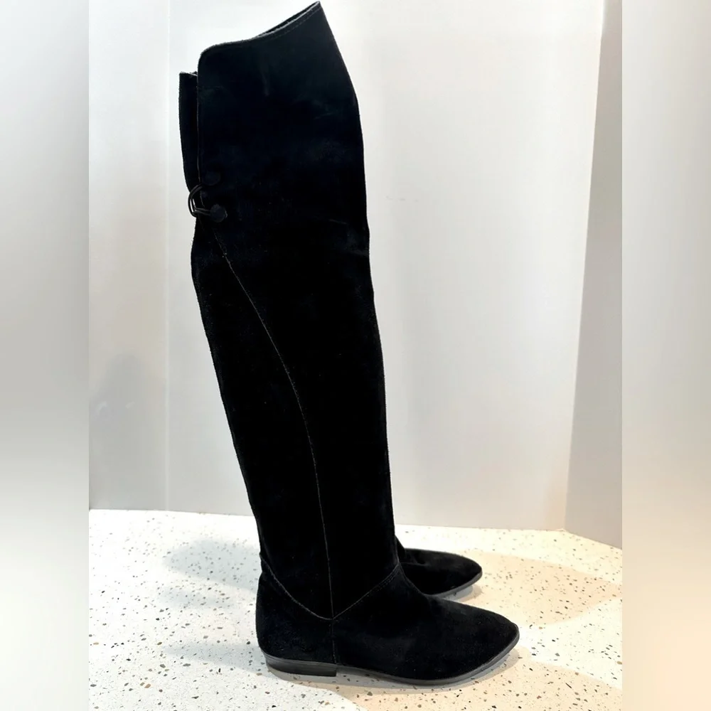 Over The Knee Black Suede Leather Boots Made in‎ Spain